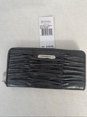 NWT Michael Kors Webster Gunmetal Leather Continental Zip Wallet